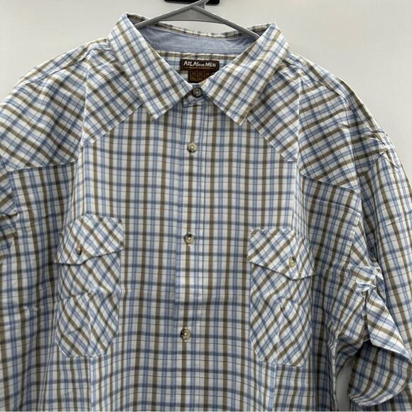 Atlas for Men Cream‎ & Blue Check Striped Button Down Shirt Sz 3XL NEW - Picture 2 of 9